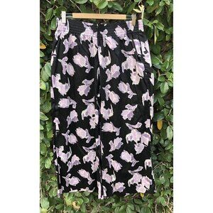 Rebecca Taylor Daniella Smocked Pant Wide Leg Floral Purple Pull On Pants XL